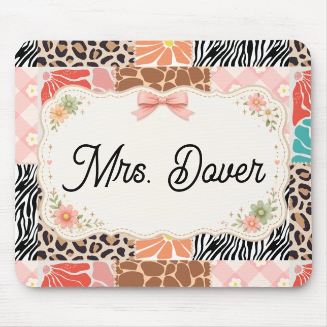 Personalised Floral Patchwork Teacher Mouse Pad (Front)