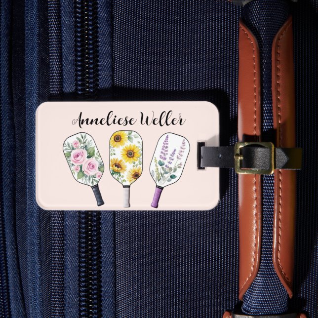 Personalised Floral Pickleball  Luggage Tag (Front Insitu 4)