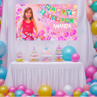 Personalised floral picture happy birthday  banner
