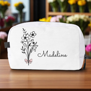 Personalised Floral Pink Bow For Bridesmaid Dopp Kit