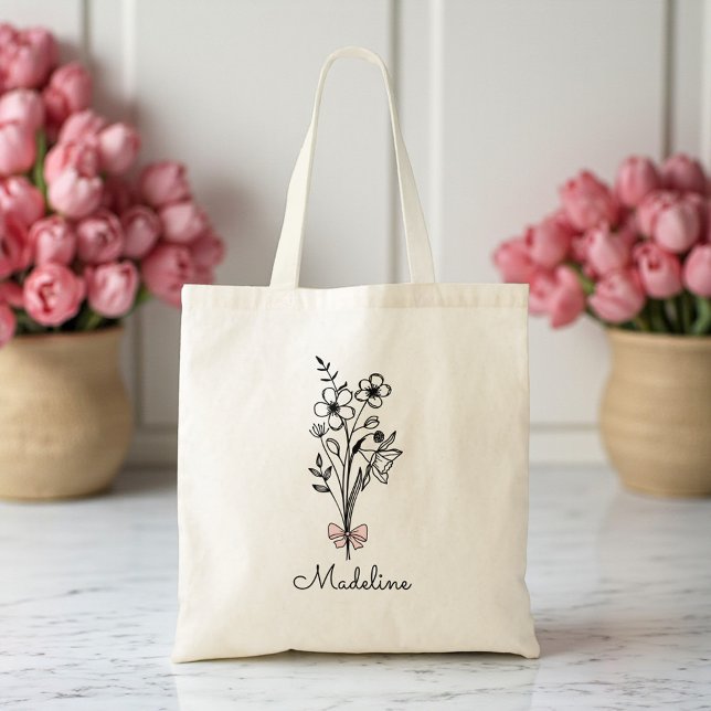 Personalised Floral Pink Bow For Bridesmaid Tote Bag (Creator Uploaded)