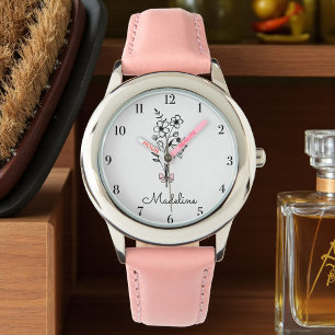 Personalised Floral Pink Bow For Girls Watch