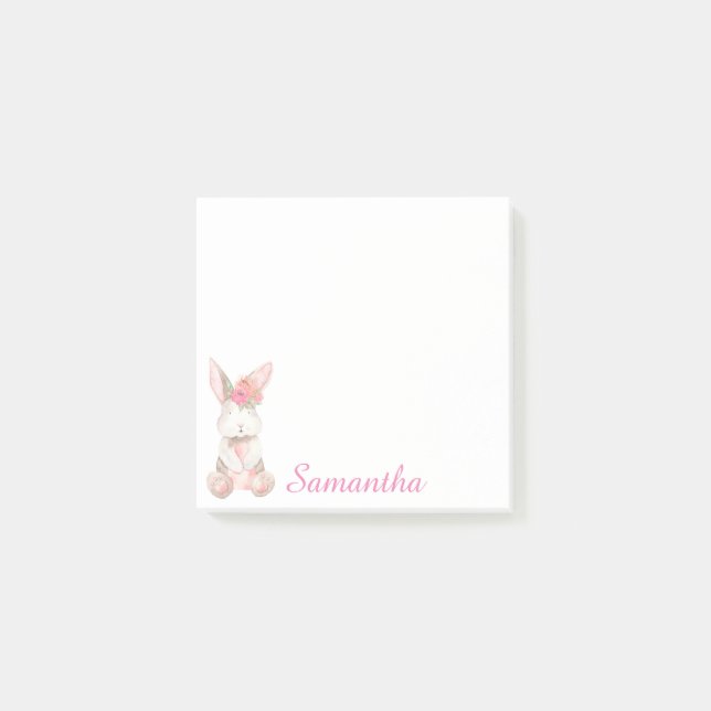 Personalised Floral Pink Bunny Post-It Notes (Front)