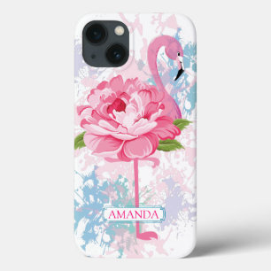 Personalised Floral Pink flamingo design iPhone 13 Case