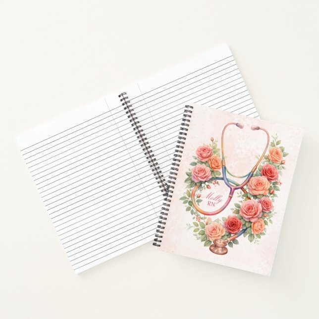 Personalised Floral Pink Rose Stethoscope  Notebook (Inside)