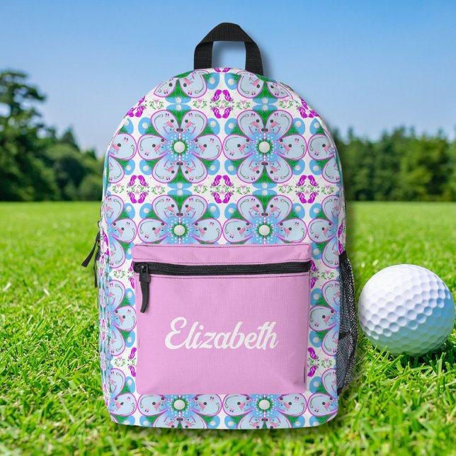 Personalised Floral Pink Women's Golf Pattern Printed Backpack (Creator Uploaded)