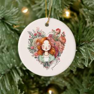 Personalised Floral Pretty Lady Ceramic Tree Decoration