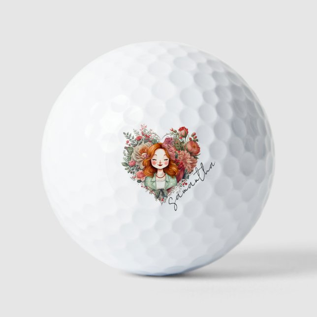Personalised Floral Pretty Lady Golf Balls (Front)
