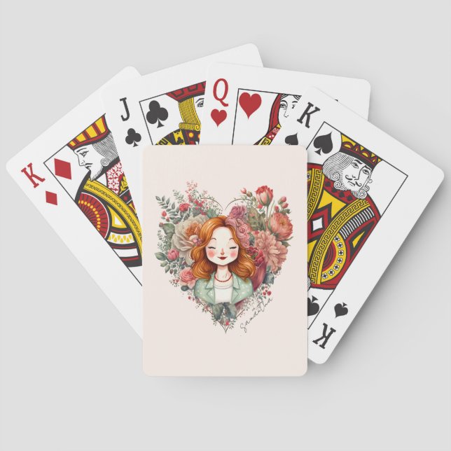Personalised Floral Pretty Lady Playing Cards (Back)