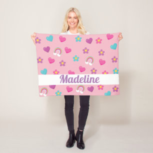Personalised Floral Rainbow & Hearts Fleece Blanket