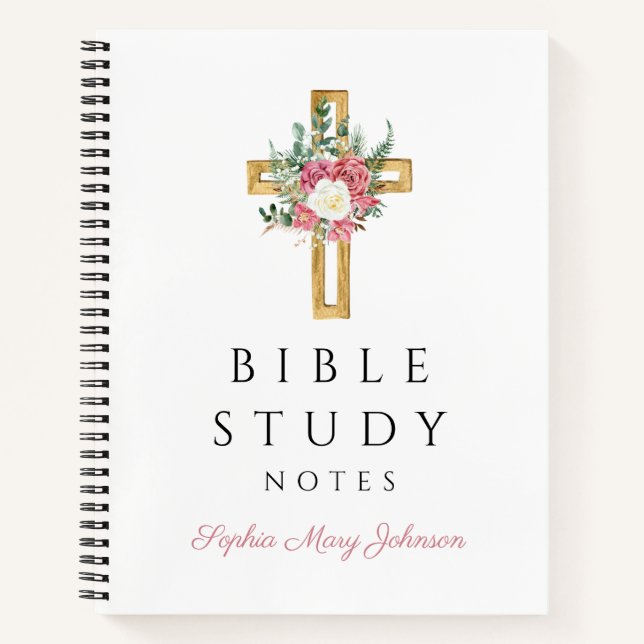 Personalised Floral Religious Cross Notebook (Front)