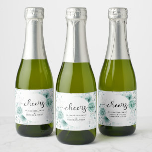Personalised Floral sage greens Wedding Sparkling Wine Label