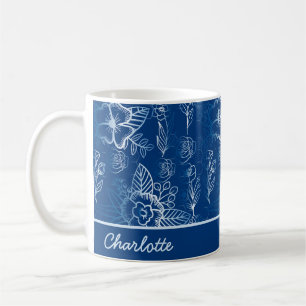Personalised floral seamless pattern white - blue coffee mug