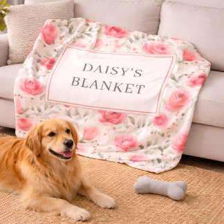 Personalised Floral Sherpa Dog Blanket