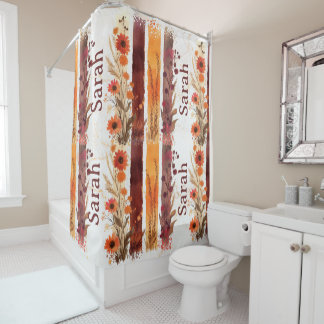 Personalised Floral Shower Curtain with Name