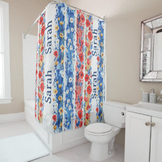 Personalised Floral Shower Curtain with Name