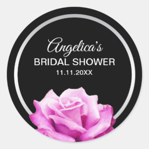 Personalised Floral Silver Pink Rose Bridal Shower Classic Round Sticker
