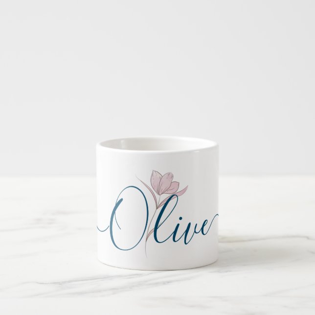 Personalised Floral Sketch Watercolor Espresso Cup (Front)