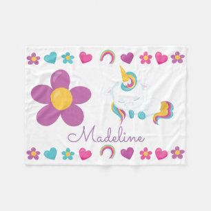 Personalised Floral Sleeping Baby Unicorn Fleece Blanket