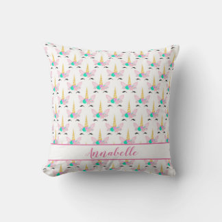 Personalised Floral Smiling Unicorn Cushion