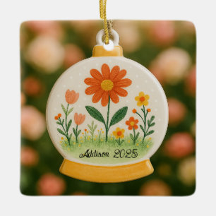 Personalised Floral Snowglobe Ceramic Ornament