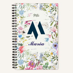 Personalised Floral Spiral Notebook with Initial M