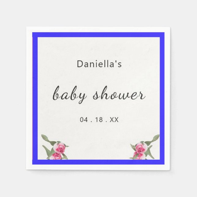 Personalised Floral Spray Purple Baby Shower Napkin (Front)