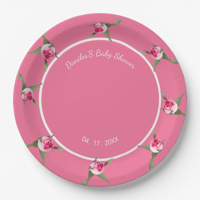 Personalised Floral Spray Red Paper Plate (Front)
