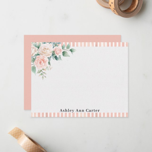 Personalised Floral Stationery Note Cards (Front/Back In Situ)