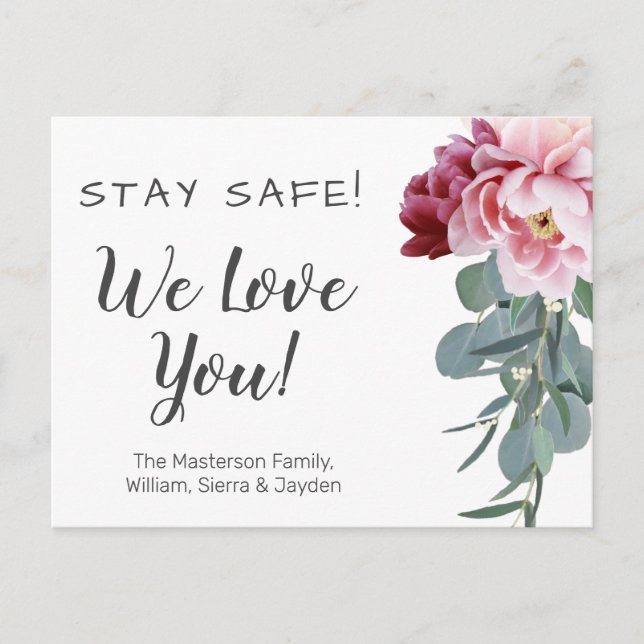 Personalised Floral Stay Safe We Love You Postcard (Front)