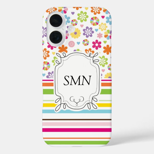 Personalised Floral Stripes Phone Case (Back)