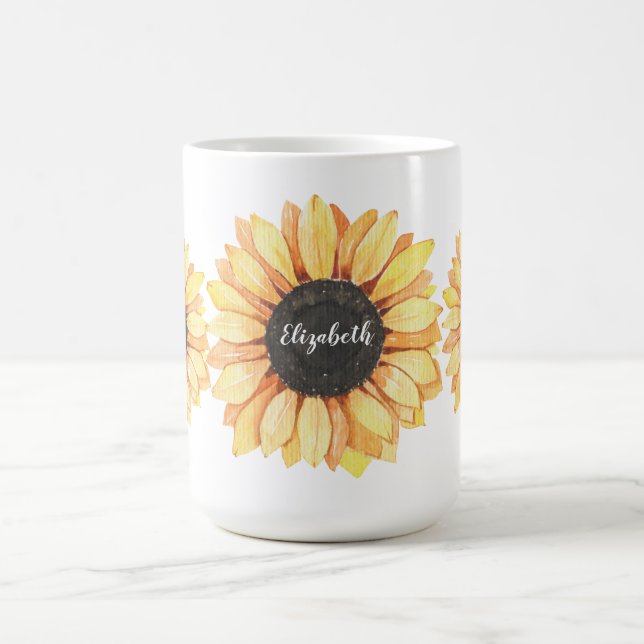 Personalised Floral Sunflower Monogrammed Coffee Mug (Center)