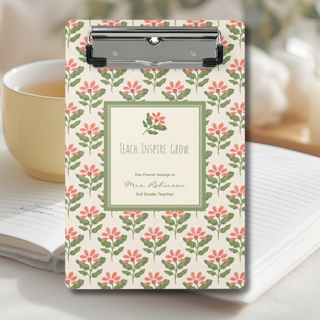 Personalised Floral Teacher Planner Mini Clipboard (Personalized Mini Clipboard for Teachers | Perfect Floral Custom Clipboard for Educators)