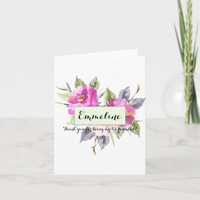 Personalised Floral Thank you bridesmaid Card (Front)