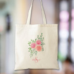Personalised Floral Tote Bag<br><div class="desc">This pretty tote bag is decorated with a watercolor bouquet of roses and foliage in shades of pink, coral, and green.
Easily customisable.
Original Watercolor © Michele Davies.</div>