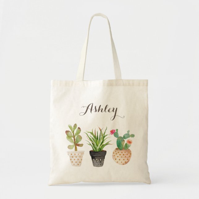 Personalised Floral Tote Bag Cactus (Front)