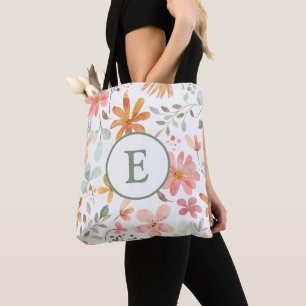Personalised Floral Tote Bag with Initial