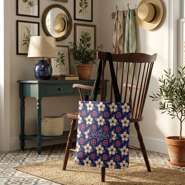 Personalised Floral Tote Bag with Name (Creator Uploaded)