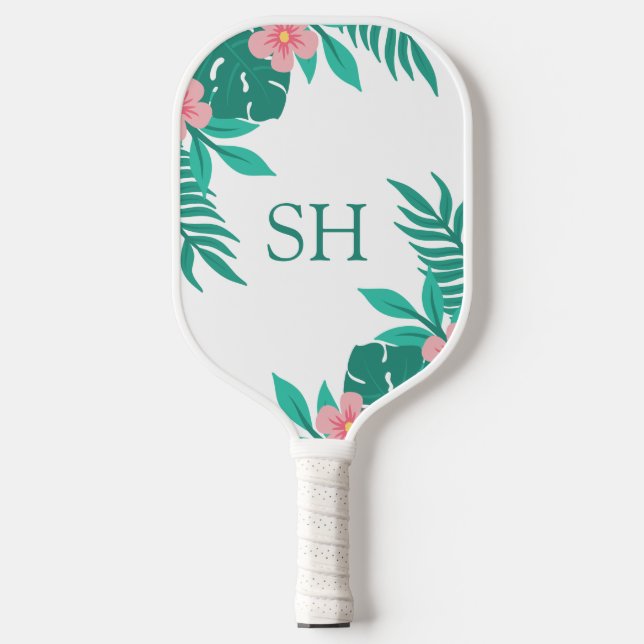 Personalised Floral Tropical Design Custom Initial Pickleball Paddle (Front)