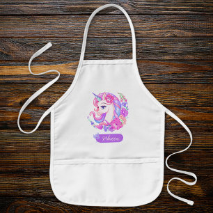 Personalised Floral Unicorn Colourful cute magical Kids Apron