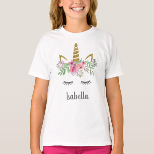 Personalised Floral Unicorn Face with Name T-Shirt