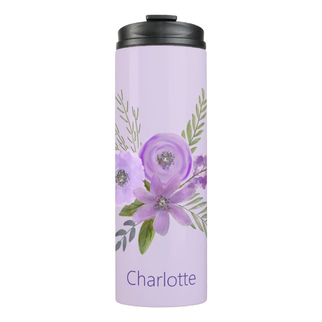 Personalised  Floral Violet Lavender Watercolor Thermal Tumbler (Front)