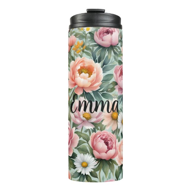 Personalised Floral Wallpaper Pattern Thermal Tumbler (Front)