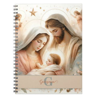 Personalised Floral Watercolor Baby Jesus Nativity Notebook