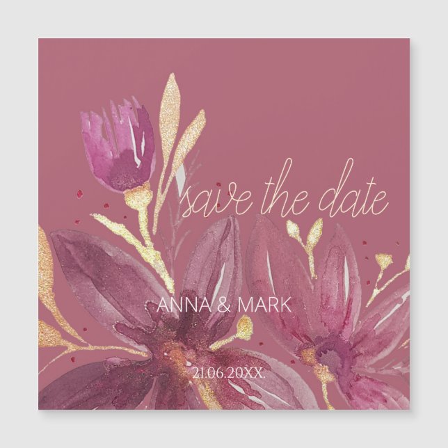 Personalised Floral Watercolor Burgundy and Gold (Front)