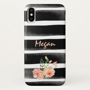 Personalised Floral Watercolor Stripes Case-Mate iPhone Case