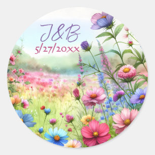 Personalised Floral Wedding  Classic Round Sticker