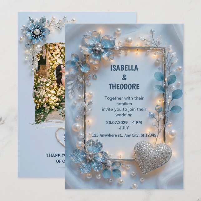 Personalised Floral Wedding Invitation Custom  (Front/Back)