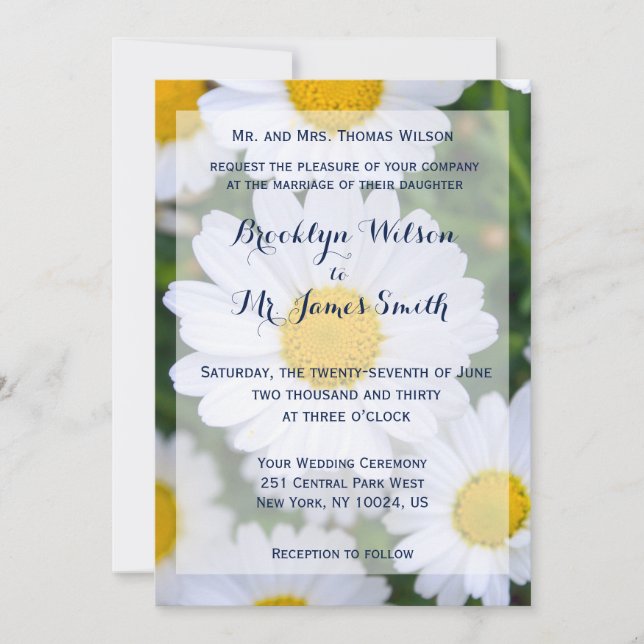 Personalised Floral Wedding Invitations Daisy (Front)