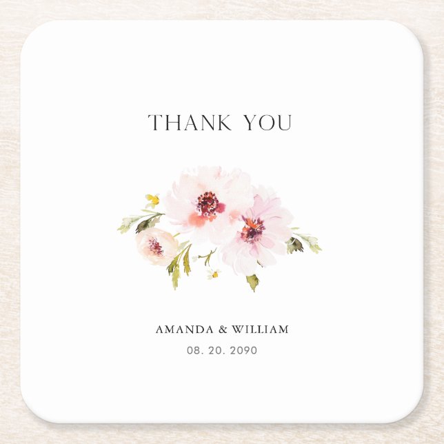 Personalised Floral Wedding Paper Coaster Favour (Front)